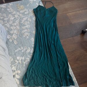 Mango Emerald Slip Maxi Dress with V-Neck